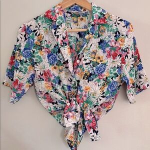 Vintage Western Floral Short Sleeve Shirt - Multicolor